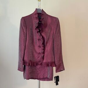 Cachet Women's Ruffled Skirt Suit in Rich Plum